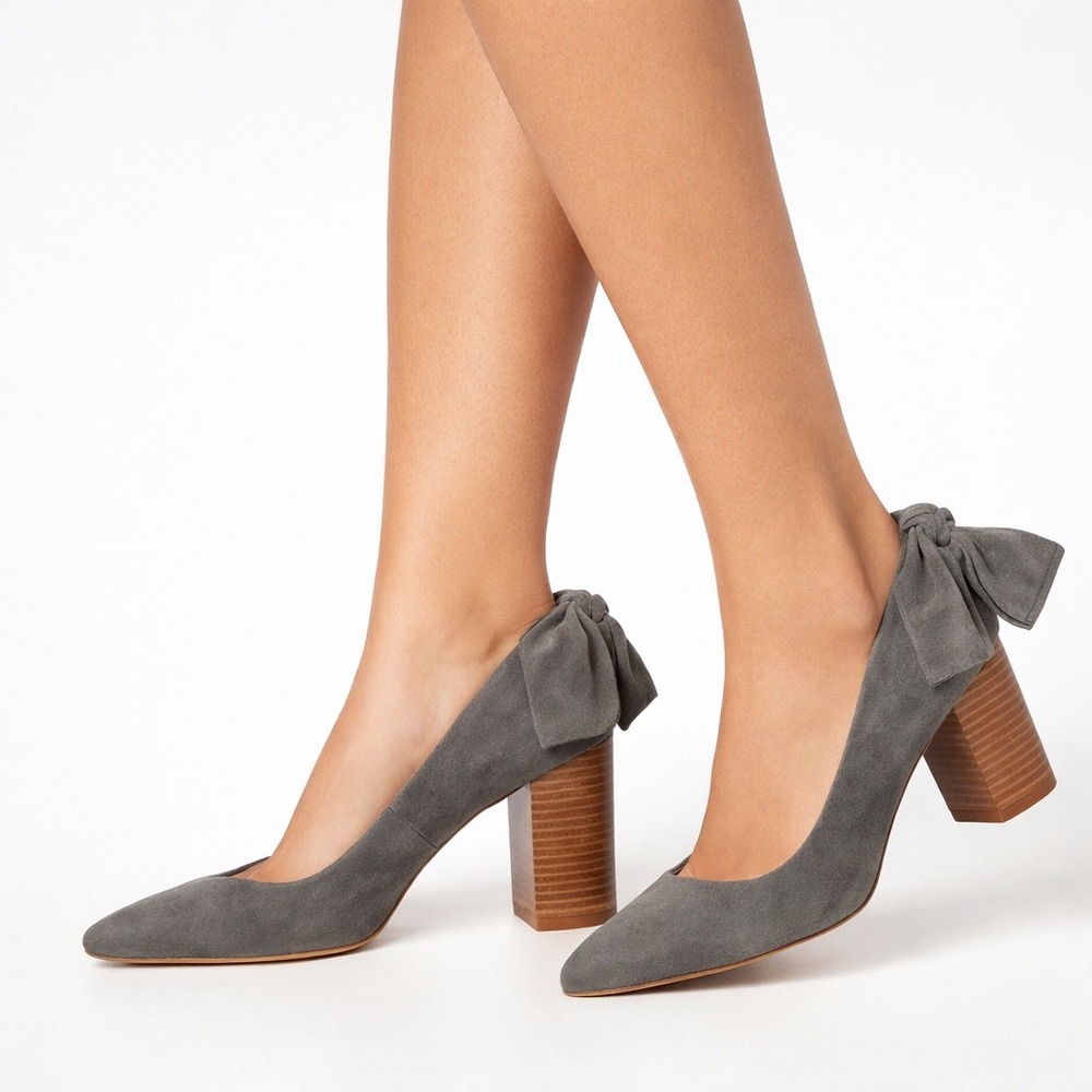 Anthropologie Bow-Tied Pumps Heels‎ In Gray 7.5